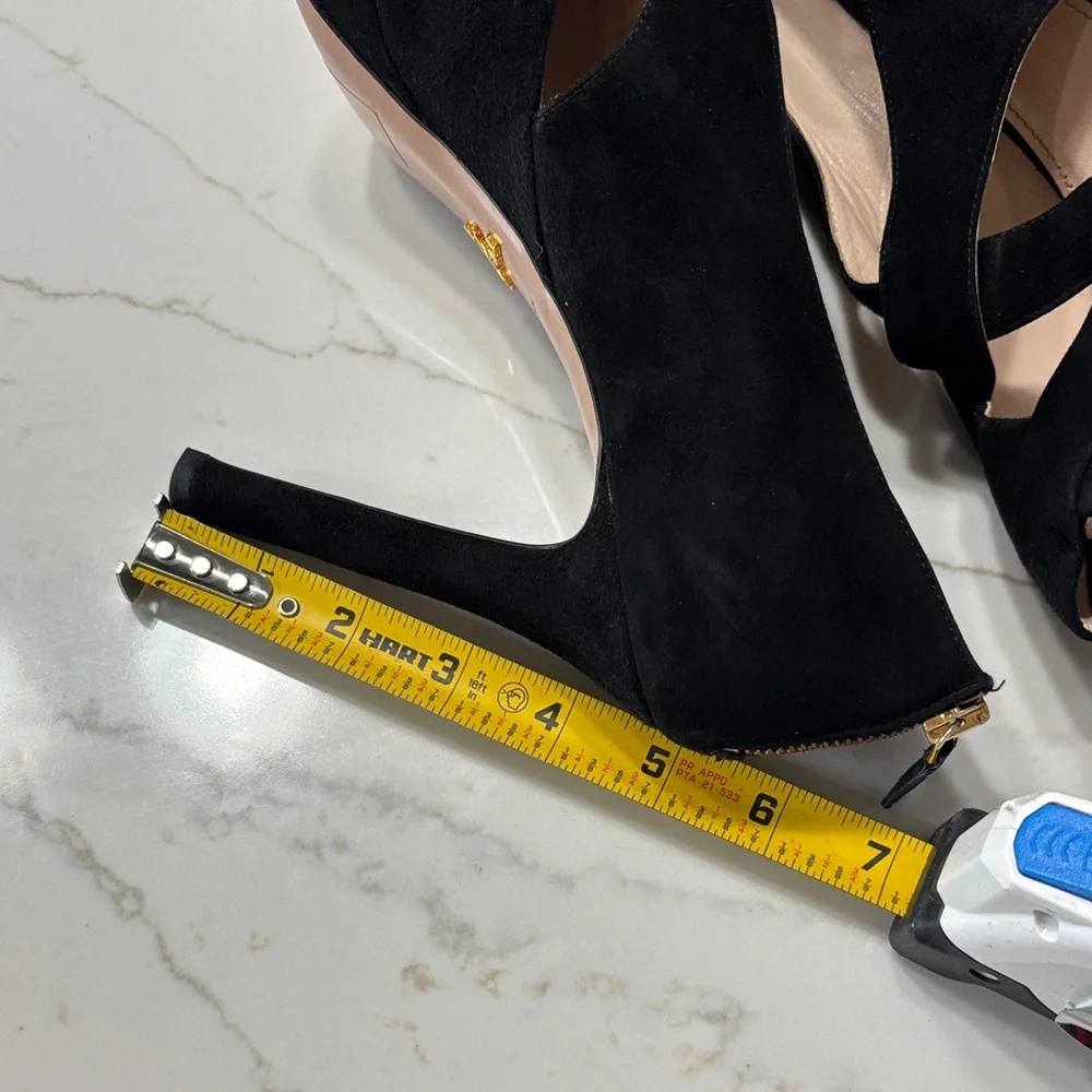 Prada Black Suede Heels with Gold Zipper - Picture 11 of 17